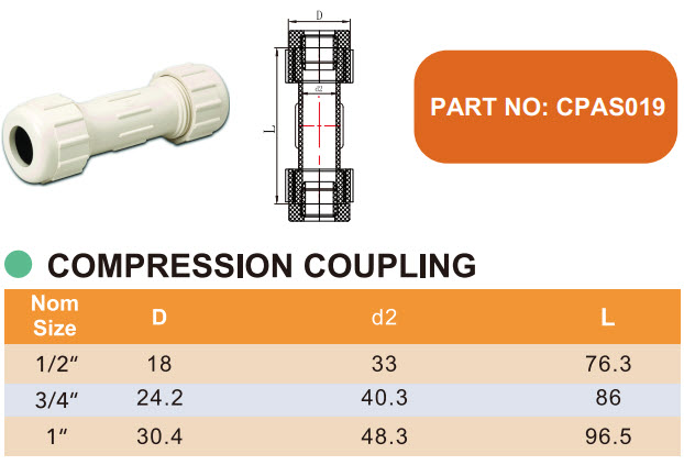 CPVC ASTM D2846 COMPRESSION COUPLING